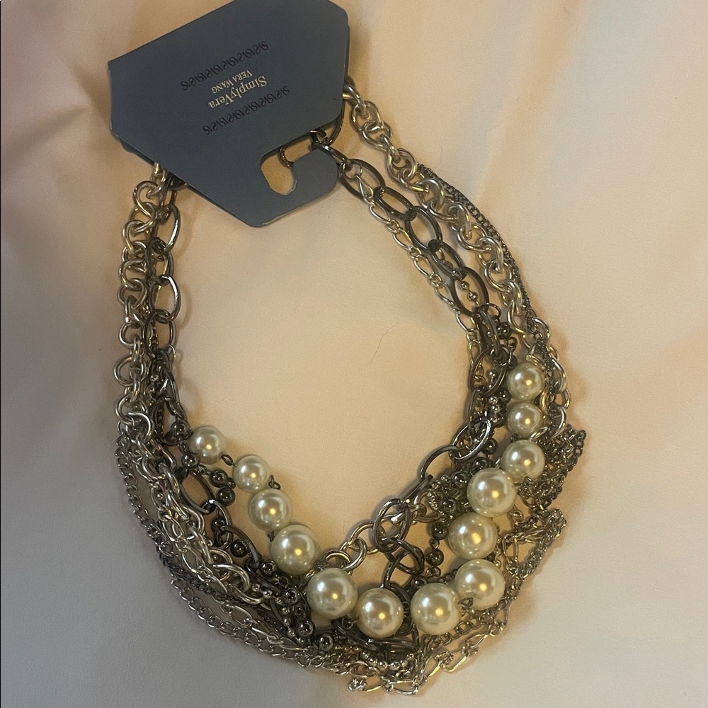 Vera Wang Silver and Gold Necklace with Pearls